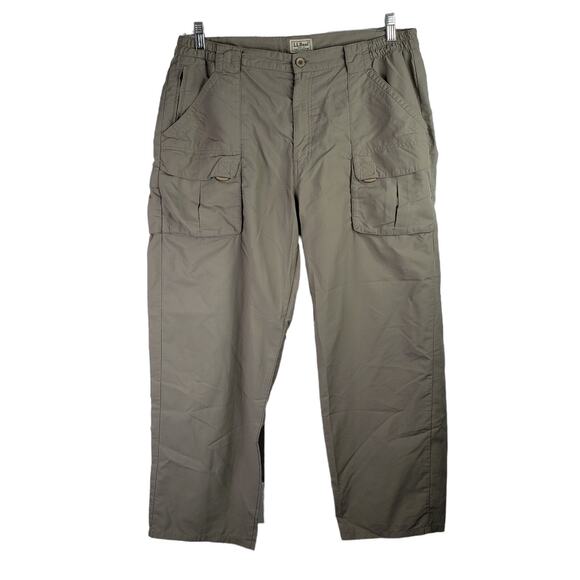 LL Bean Pants Cargo Mens L Gorpcore Khaki Nylon Stretch Hiking Camping 36X28 - Picture 2 of 10